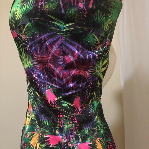 Genese London Tropical Satin Dress with colourful rhinestone detailing Small 4US - Picture 17 of 17